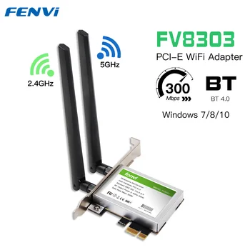 FENVI FV-8303 300 Мбит/с Двухдиапазонный 2,4 Г/5 ГГц для беспроводной карты Bluetooth 4,0 PCI Express WiFi Адаптер для настольных ПК Windows 7/8/10