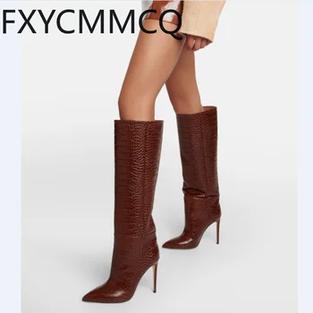 FXYCMMCQ/2023, Новинка зимы, хит продаж, Женские модные сапоги на высоком каблуке-шпильке (более 8 см) с острым носком, Размер 33-46 см-125 s