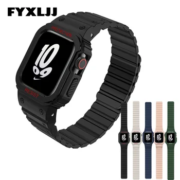 FYXLJJ Магнитный ремешок для Apple Watch Ultra 49 мм, 45 мм 41 мм 44 мм 40 мм 42/38 мм, Силиконовый браслет-звено для iWatch серии Ultra 87654