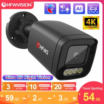 HFWVISION 4K Ultra Clear Полноцветные Камеры Ночного Видения 8MP IP Poe Vedio Камера видеонаблюдения Защита Безопасности Наружного Видеонаблюдения