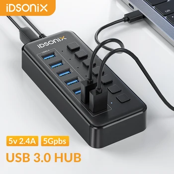 iDsonix с Питанием от USB 3,0, концентратор, Разветвитель, Розетка с переключателями Включения-выключения, Поддержка BC1.2, Адаптер питания для зарядного устройства для портативных ПК