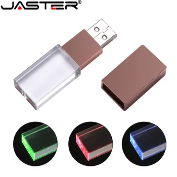 JASTER Crystal USB Флэш-накопители 128 ГБ Синий светодиодный Флеш-накопитель 64 ГБ 3D Лазерная Гравировка Memory Stick 32 ГБ Креативные Свадебные Подарки U диск