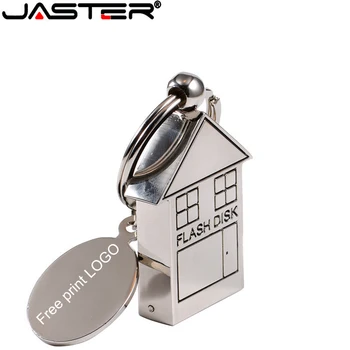 JASTER Metal House Серебряный USB Флэш-Накопитель 4 ГБ 8 ГБ 16 ГБ 32 ГБ 64 ГБ Флэш-диск Реальной Емкости 2,0 с Пользовательским ЛОГОТИПОМ, Бесплатная Подарочная Цепочка Для ключей