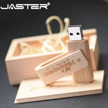 JASTER USB 2,0 деревянная вращающаяся флешка usb flash drive 4 ГБ 8 ГБ 16 ГБ 32 ГБ 64 ГБ memory stick держатель ручки с пользовательским логотипом свадебный подарок