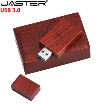 JASTER USB 3,0 деревянный накопитель квадратный USB + двухтактная коробка 4 ГБ 8 ГБ 16 ГБ 32 ГБ 64 ГБ 128 ГБ USB флэш-накопитель может быть настроен с бесплатным логотипом