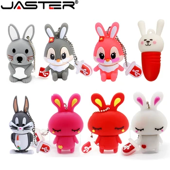JASTER Милый Кролик USB Флэш-накопители 128 ГБ Мультяшный флеш-накопитель 64 ГБ Креативные Подарки для Детей Memory Stick 32 ГБ Бесплатный Брелок U Диск