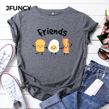 JFUNCY 2023, Новая хлопковая женская футболка, Летняя футболка с коротким рукавом, Женские футболки с рисунком 
