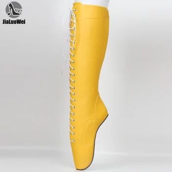 JIALUOWEI балетные фетишистские сапоги без каблука на высоком каблуке 18 см, желтые сапоги до колена