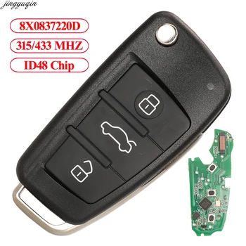 Jingyuqin Пульт Дистанционного Управления Автомобильный Ключ ID48 с Чипом 315/433 МГц Для Audi Q3 Q5 Q7 A3 A4 A6L 8X0837220D/8X0837220 3 кнопки Бесключевого доступа