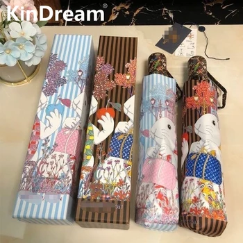 Kindream Новый милый зонт с кроликом, полностью автоматический трехстворчатый складной зонт, подарочная коробка на день рождения для мужчин и женщин, общий зонт