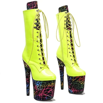 Leecabe/женские модные ботинки с искусственным верхом 20 см/8 дюймов для вечеринки на платформе и высоком каблуке для танцев на шесте