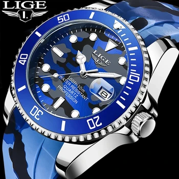 LIGE Новые Модные Мужские Часы Лучший Бренд Класса Люкс, Камуфляжные Кварцевые Наручные часы, военные Силиконовые Часы для Мужчин Reloj Hombre