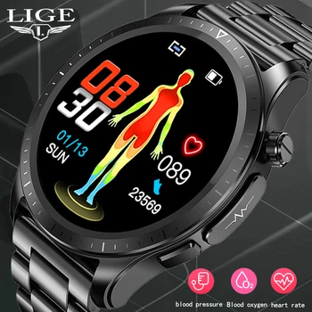 LIGE Новые Смарт-часы для измерения уровня глюкозы в крови, ЭКГ + PPG, Мужские часы для измерения температуры тела, артериального давления, здоровья, Водонепроницаемые часы IP68, Мужские Умные часы