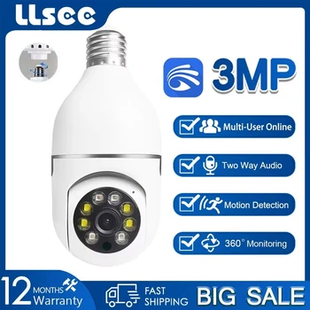 LLSEE YOOSEE IP-камера видеонаблюдения, видео, Лампа накаливания E27, 3 Мп, полноцветная, Wi-Fi, мини для помещений, система безопасности 