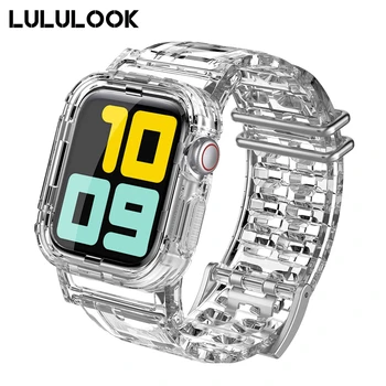 Lululook Прозрачный Ремешок Для Часов Apple Watch Series 6 SE 5 4 3 2 1 Новейший Прозрачный Ремешок для Часов + Чехол 38 мм 40 мм 42 мм 44 мм