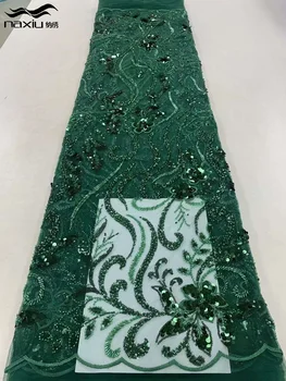 Madison-Роскошная африканская кружевная ткань с бисером, нигерийской вышивкой, Кружевная ткань из тюля с 3D цветами и пайетками, 5 ярдов для шитья
