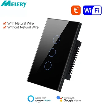 Melery WiFi Выключатель света Inteligente US, нейтральный провод не требуется, пульт дистанционного управления Tuya Smart Touch Alexa Google Home