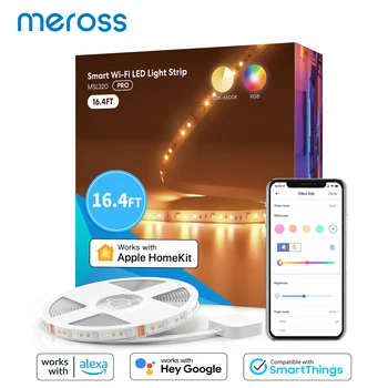 Meross Wi-Fi Smart Light Strip WiFi Туннелируемое Освещение RGBCW Версия для США/ЕС Поддержка HomeKit Alexa Google Assistant SmartThings 5 М