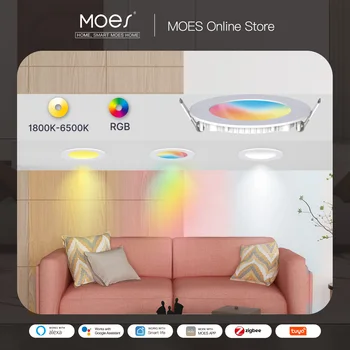 MOES ZigBee Светильник Tuya Тонкий Точечный Светильник с Затемнением 6 Вт RGB, Меняющий Теплый Холодный Свет, Работающий с Alexa Google Home Smart Life In Party
