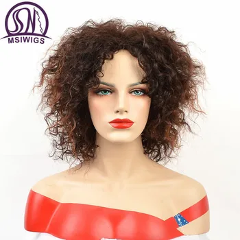 MSIWIGS афро средние парики для женщин Омбре Коричневый цвет Волос синтетический парик с подсветкой