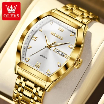 OLEVS 5528 Золотые кварцевые часы для мужчин с тонным циферблатом, Роскошный бриллиантовый ремешок из нержавеющей стали, Водонепроницаемые светящиеся наручные часы ЛУЧШЕГО бренда