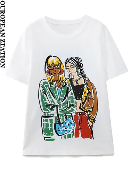 PAILETE Женская модная футболка с принтом для девочек 2023, винтажная футболка с круглым вырезом и коротким рукавом, женские топы, тройники mujer