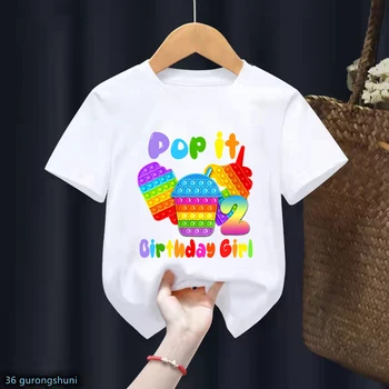 Pop It для девочек 2-13 лет, Поп-вечеринка, футболка с графическим принтом для девочек, футболка с Радужным Единорогом/Бобой/Мороженым, Kawaii, Детская одежда