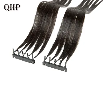 QHP 2nd Generation 6D Наращивание человеческих Волос Прямые Бразильские Необработанные Девственные 100% Настоящие Человеческие Волосы Натуральный Шиньон 5 рядов /ШТ 100 г
