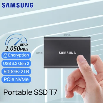 Samsung T7 Портативный SSD 500 ГБ 1 ТБ 2 ТБ Внешний диск 1050 МБ/С. Твердотельный диск USB 3.2 Gen 2 Type C Для Ноутбука PS5, Смартфона, ПК