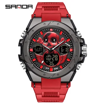SANDA Кварцевые часы Модные светящиеся для мужчин, креативные часы со скелетом, Электронные часы, цифровые спортивные водонепроницаемые часы