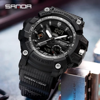 SANDA Новые военные ударные часы G-Style Часы для мужчин, кварцевые аналоговые наручные часы для мальчиков, водонепроницаемые спортивные часы, мужские светодиодные цифровые часы