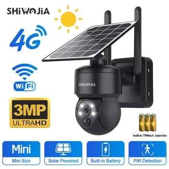 SHIWOJIA 3 Вт Солнечная панель Камера наблюдения 4G SIM Наружная 3MP WIFI PTZ Камера на солнечных батареях PIR Защита безопасности CCTV Видео