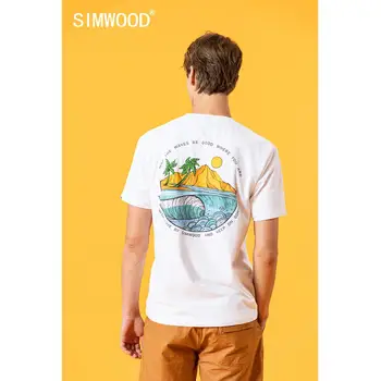 SIMWOOD 2022 летняя новая футболка для мужчин с принтом острова, праздничные топы, модная повседневная футболка из 100% хлопка, тонкие дышащие футболки больших размеров