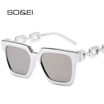 SO & EI Ретро Квадратные Мужские Солнцезащитные очки в стиле панк, Модные Зеркальные Градиентные очки, Оттенки UV400, Женские солнцезащитные Очки на ножках-цепочках