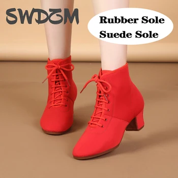 SWDZM/ Женская обувь для Латиноамериканских танцев, Женские Кроссовки для танцев в стиле Джаз-Танго для девочек, женские вечерние туфли для танцев на замшевой подошве на каблуке 3-5 см