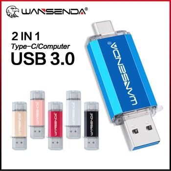 Wansenda USB 3.0 и Type-C Двойной флеш-накопитель 16 ГБ 32 ГБ 64 ГБ 128 ГБ 256 ГБ 512 ГБ 2 в 1 USB флэш-накопитель для Type-C Android/ПК/Mac