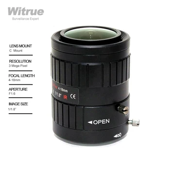 Witrue HD 3 мегапиксельный объектив Видеонаблюдения с переменным фокусным расстоянием 4-18 мм с переменным фокусным расстоянием C креплением 1/1.8 дюйма F1.6 с низким уровнем искажений для камер Безопасности