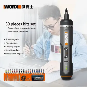 Worx 4 В, мини Набор электрических Отверток WX242, Умная Беспроводная Электрическая Отвертка, USB Перезаряжаемая ручка, 30 бит, Набор сверлильных инструментов