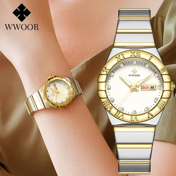 WWOOR Модные Элегантные часы для женщин, маленькие часы с бриллиантами, Платье, Роскошные женские кварцевые наручные часы, Женские часы Relogio Feminino
