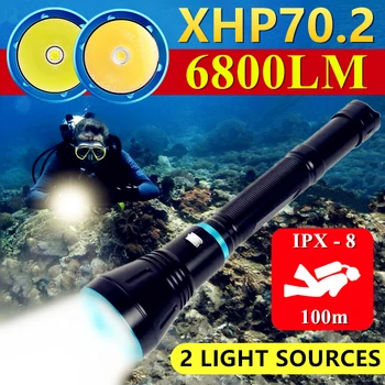 XHP70.2 Супер яркий фонарик для дайвинга с рейтингом водонепроницаемости IPX8, профессиональный фонарь для дайвинга 26650, заполняющий подводный фотографический светильник