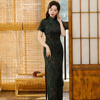 Yourqipao Лето 2023, Зеленое Приталенное Платье-ципао со Стоячим воротником, Ретро-Модное Вечернее Платье Qipao для Банкета в Китайском стиле для женщин