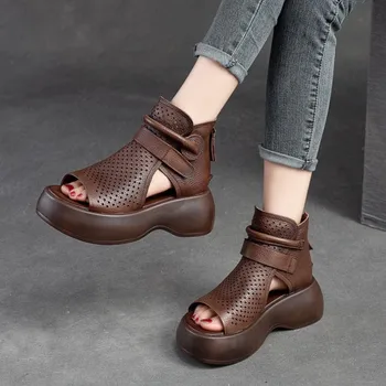 YourSeason/ женская летняя обувь на толстой подошве с вырезами из натуральной кожи, женские дышащие удобные сандалии на платформе с открытым носком