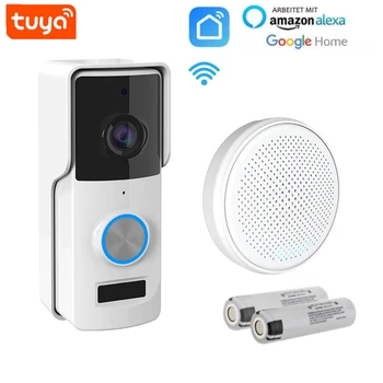 Z50 Tuya Wifi Камера Видеодомофона 1080P, Водонепроницаемая, работающая на батарейках, Наружный Беспроводной дверной звонок, домофон с Alexa Google Home