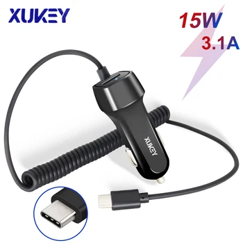 Автомобильное зарядное устройство Xukey 3.1a USB, кабель-адаптер для быстрой зарядки Прикуривателя samsung Type c, разъем-разветвитель