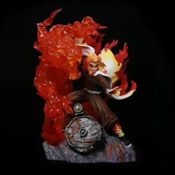 Аниме Demon Slayer Kimetsu No Yaiba Rengoku Kyoujurou Пламя Светящаяся ПВХ Фигурка Коллекционная Модель Игрушки Куклы 39 см