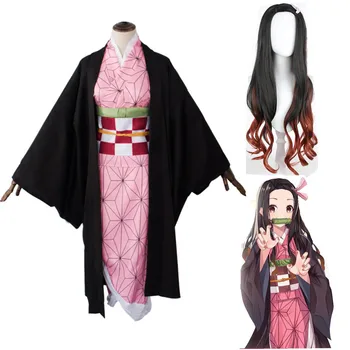Аниме Demon Slayer Kimetsu no Yaiba Косплей костюм Незуко Камадо, Кимоно, Униформа, костюмы на Хэллоуин для женщин