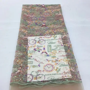 Африканская кружевная ткань с пайетками 2023, Высококачественный кружевной материал с пайетками ручной работы, Нигерийская французская сетчатая Тюлевая кружевная ткань для свадьбы