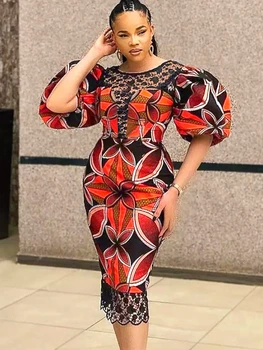 Африканские платья для женщин, весна-осень, африканские женщины, Платье длиной до колен с круглым вырезом и принтом из полиэстера, Африканская одежда