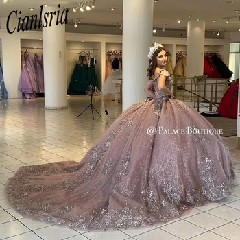 Бальное платье Принцессы, Пышные платья с открытыми плечами, 3D цветы, платья для Дня рождения с аппликацией, Vestido De 15
