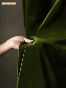 Бархатная Фетровая Байковая ткань, Бархат Оливково-зеленого цвета, занавеска для спальни в американском ретро стиле с высокой степенью затенения, Готовое изделие